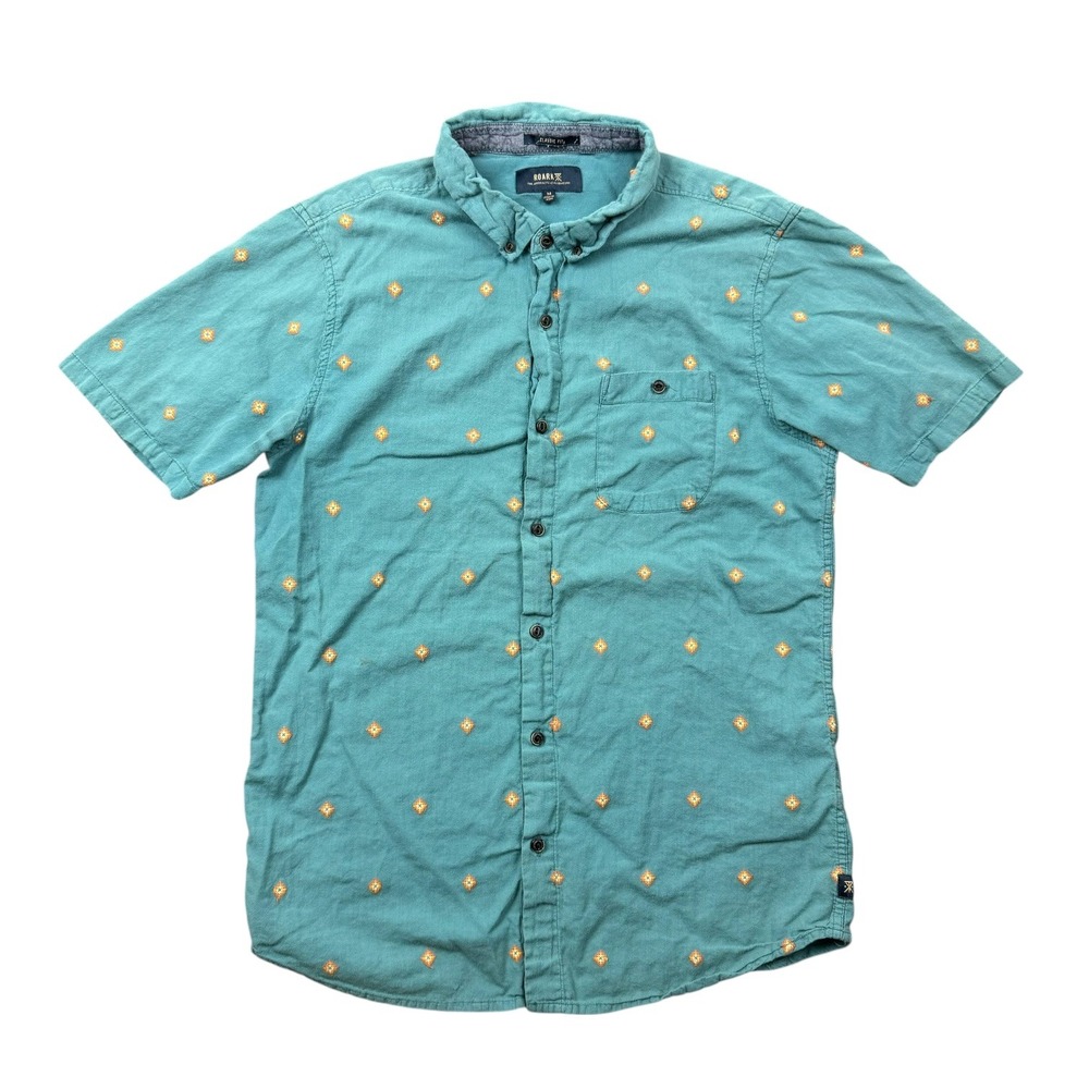 Roark Shirt Men Medium Blue Geometric Aztec Button Up Short Sleeve‎ Cotton